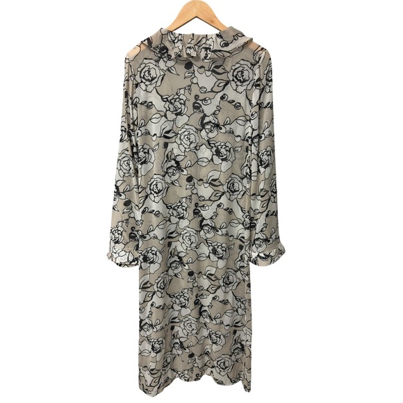ST JOHN 100% Silk Floral Print Sheer Duster Kimono Robe Cream Black Cover Up - Picture 2 of 5